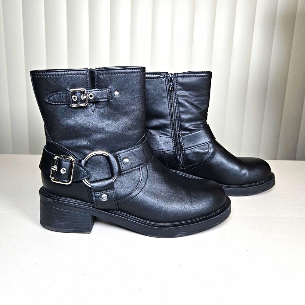 Universal Thread Black Ankle Biker Moto Combat Boots Zip Buckle Straps US 9